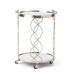 Round Lattice Serving Cart With Tray - Nickel -France and So Furniture 55885