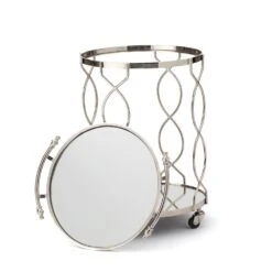 Round Lattice Serving Cart With Tray - Nickel -France and So Furniture 55887