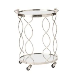 Round Lattice Serving Cart With Tray - Nickel -France and So Furniture 55888