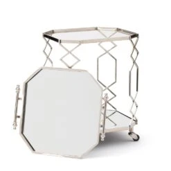 Octagonal Fret Serving Trolley And Tray-Polished Nickel 8 Octagonal Fret Serving Trolley And Tray-Polished Nickel -France and So Furniture 55889