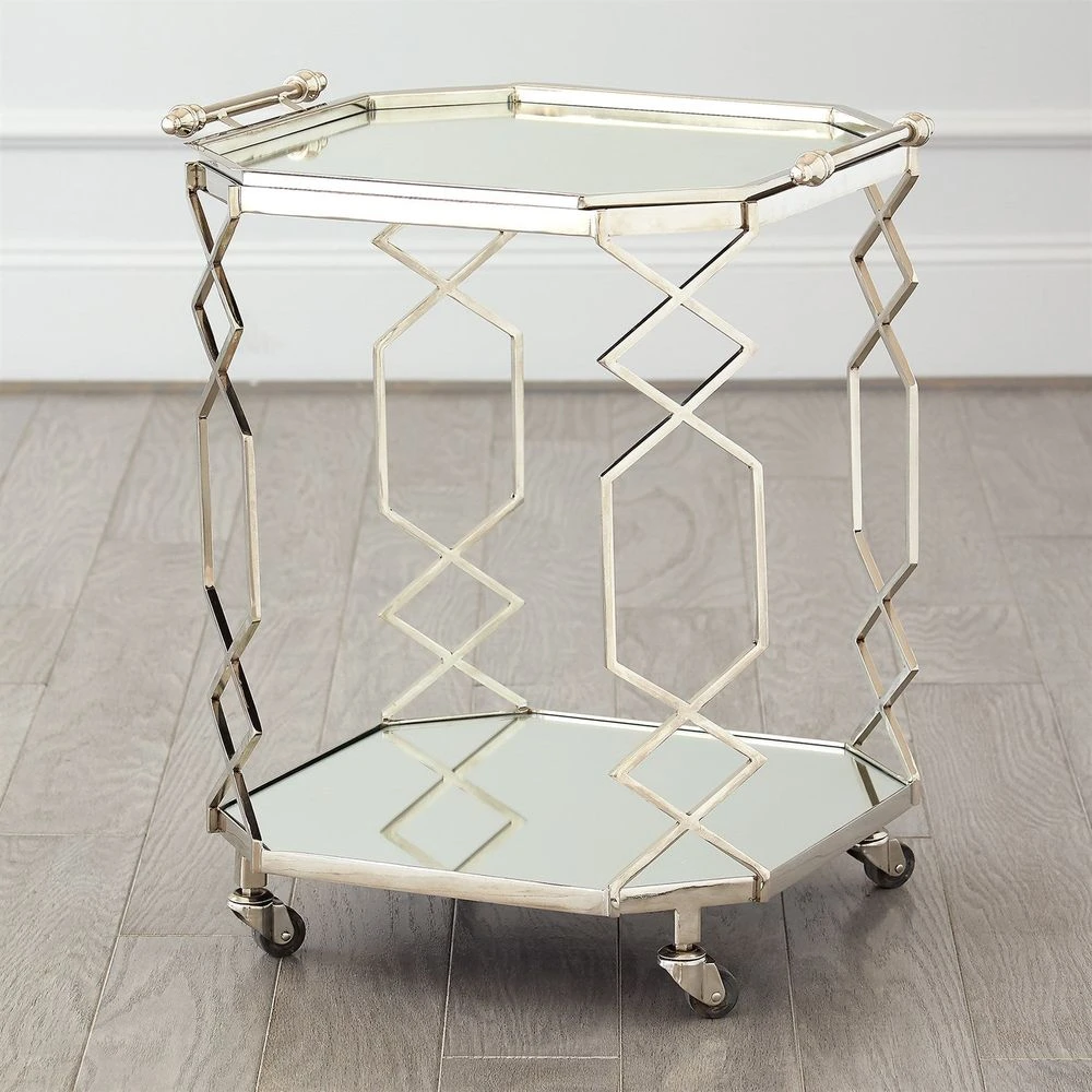 Octagonal Fret Serving Trolley And Tray-Polished Nickel 5 Octagonal Fret Serving Trolley And Tray-Polished Nickel - Image 5