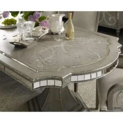 Tranquil Rectangle Dining Table W/2-20In Leaves - Grey Silver - Mirror Wood - Rectangle -France and So Furniture 5603 75200 LTBR 5