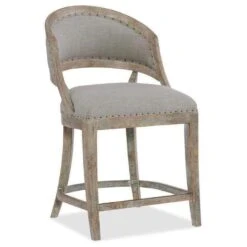 Louvre Garnier Barrel Back Counter Stool - Grey - Wood