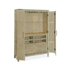 Oceanview Bar Cabinet - Beige Natural Off White - Fiberglass Glass Rattan Wood -France and So Furniture 6015 75160 80 open silo