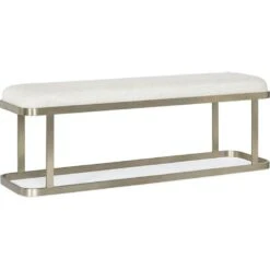 Bluff River Branch Upholstered Bench - Beige Off White White - Fabric Metal -France and So Furniture 6150 90019 95 silo