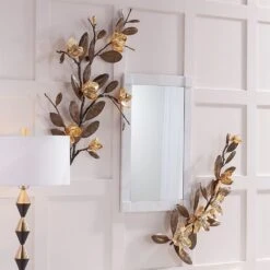 Magnolia Branch Wall Art-Antique Brass/Gold-Lg
