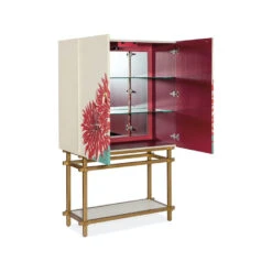 Ainsley Bar Cabinet - Off White Red - Glass Metal Mirror Wood -France and So Furniture 628 50027 65 open silo2