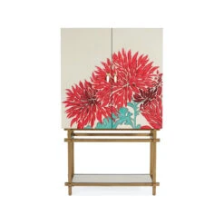 Ainsley Bar Cabinet - Off White Red - Glass Metal Mirror Wood