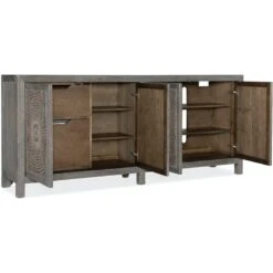 Milan Entertainment Console - Grey Off White Taupe - Cane Wood -France and So Furniture 628 85598 80 open silo