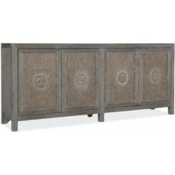 Milan Entertainment Console - Grey Off White Taupe - Cane Wood