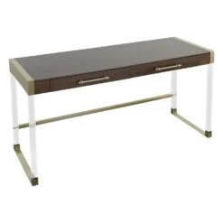 Libby Langdon Simone Writing Desk - Smoked Stone - Stainless Steel, Acrylic, Walnut Solids -France and So Furniture 6316 96 top 1f91bd66318492b7524ddeb8720142cb114a0ceb