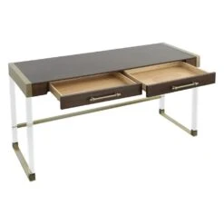 Libby Langdon Simone Writing Desk - Smoked Stone - Stainless Steel, Acrylic, Walnut Solids -France and So Furniture 6316 96 topopen d900a65c2bdb91083324dfafb9e9ad38fff3ca4f