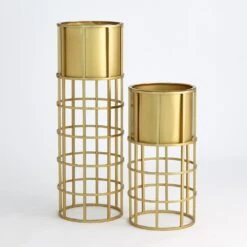 Ringed Planter-Brass-Sm