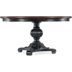 Hamption Round Pedestal Dining Table - Black Brown - Metal Wood - Round