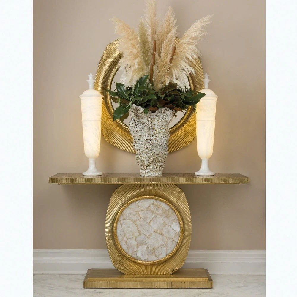 Opera Fluted Console - Brass W/Quartz Insert 2 Opera Fluted Console - Brass W/Quartz Insert - Image 2