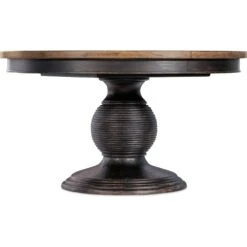 Americana Round Pedestal Dining Table With 1-22in Leaf - Blacks