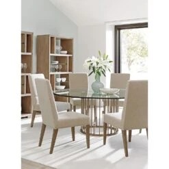 Lexington Rendezvous Round Metal Dining Table With 72 Inch Glass Top - Shadow Mist -France and So Furniture 725 875B GT RS V