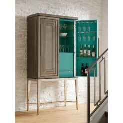 Lexington Cheval Bar Cabinet - Platinum -France and So Furniture 732 961C WS Open 01