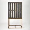 Horn Inlay Bar Cabinet-Black/Antique Brass