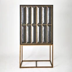 Horn Inlay Bar Cabinet-Black/Antique Brass