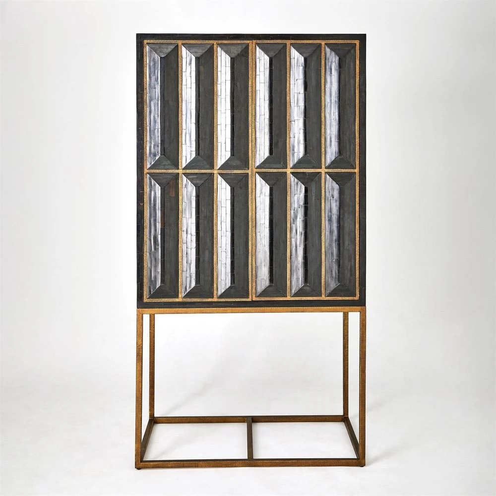 Horn Inlay Bar Cabinet-Black/Antique Brass 1 Horn Inlay Bar Cabinet-Black/Antique Brass