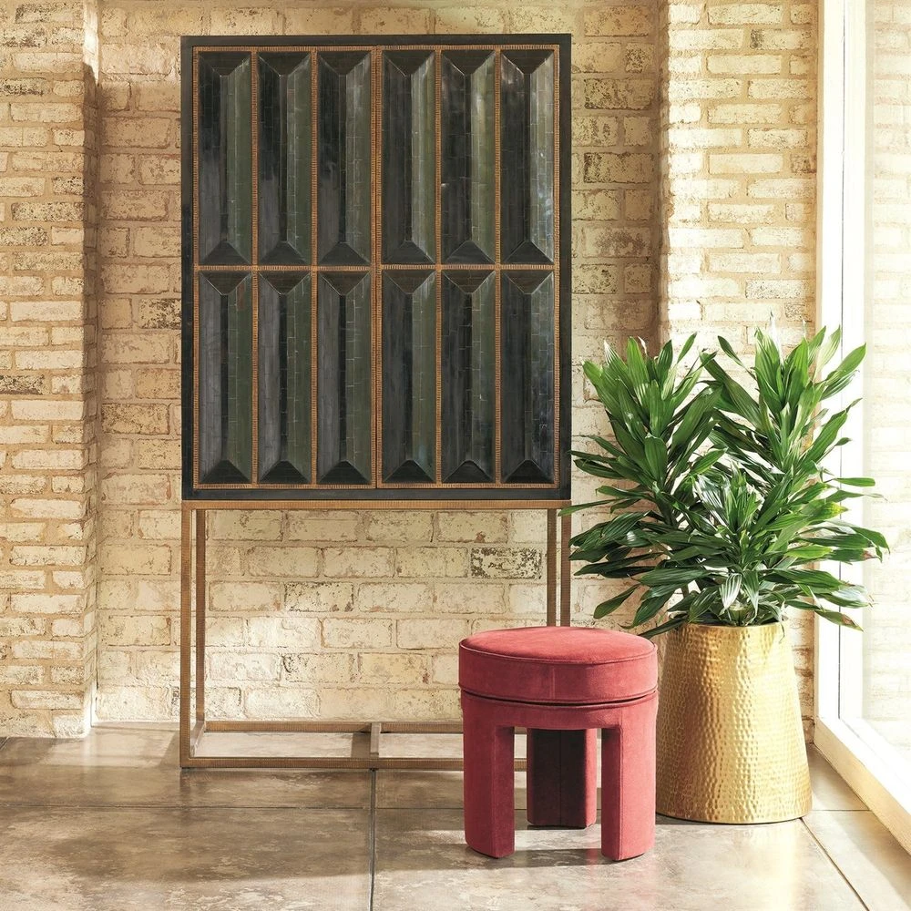 Horn Inlay Bar Cabinet-Black/Antique Brass 8 Horn Inlay Bar Cabinet-Black/Antique Brass - Image 8