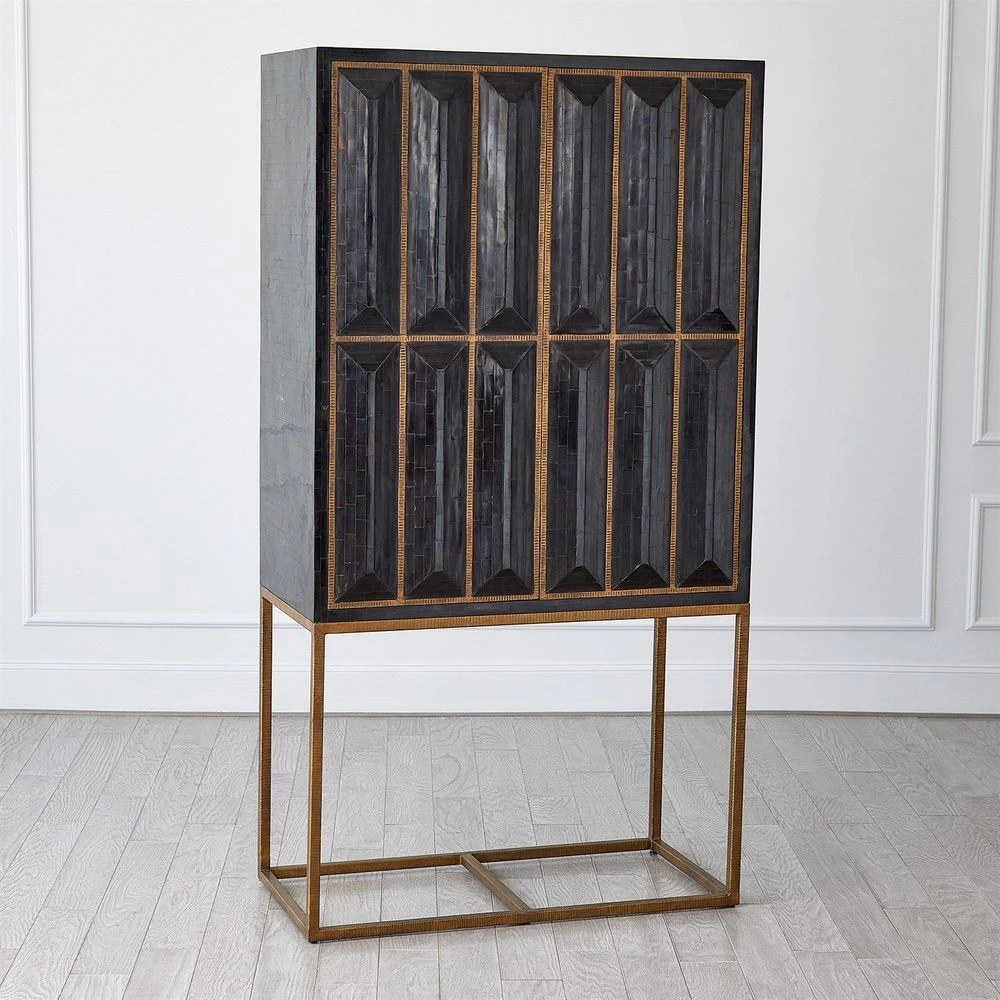 Horn Inlay Bar Cabinet-Black/Antique Brass 5 Horn Inlay Bar Cabinet-Black/Antique Brass - Image 5
