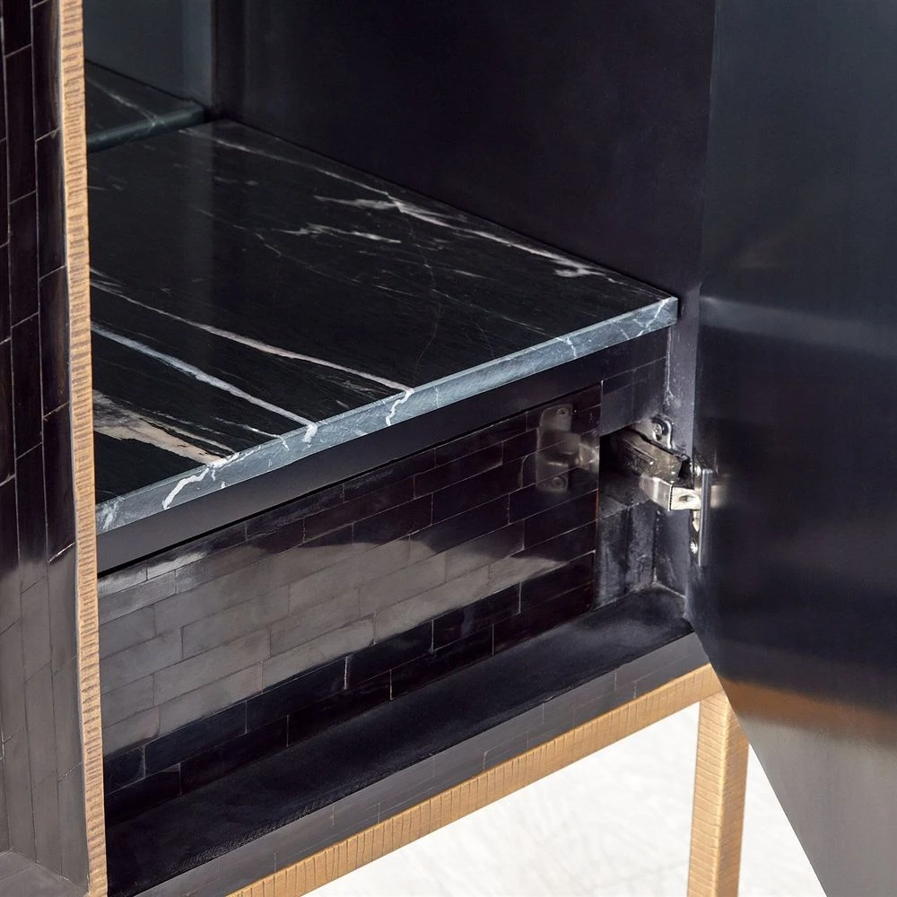 Horn Inlay Bar Cabinet-Black/Antique Brass 10 Horn Inlay Bar Cabinet-Black/Antique Brass - Image 10