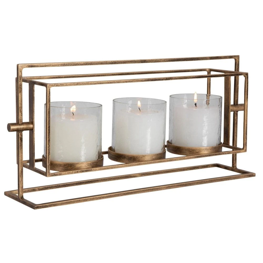 Wenman Gold Triple Candleholder 4 Wenman Gold Triple Candleholder - Image 4