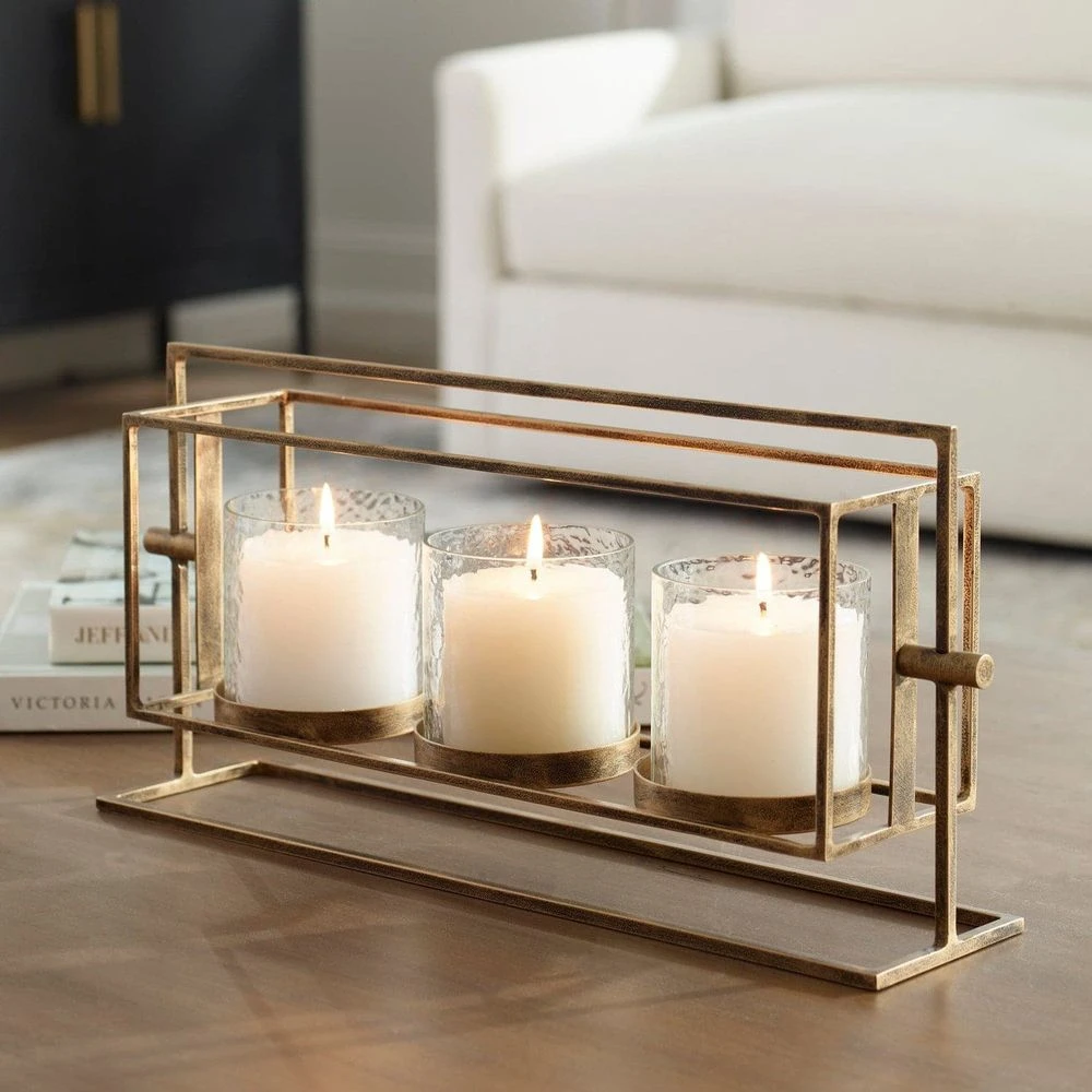 Wenman Gold Triple Candleholder 2 Wenman Gold Triple Candleholder - Image 2