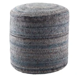 Valor Striped Light Blue/ Gray Cylinder Pouf