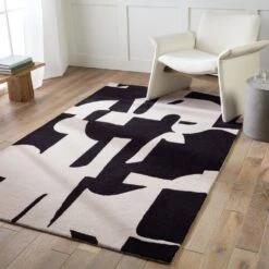 Vivaldi Handmade Abstract Black/ Cream Area Rug (8'X10') -France and So Furniture ANT01 4 04d8a6bc 2a92 4a5a be81 45f4e5df6edd