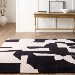 Vivaldi Handmade Abstract Black/ Cream Area Rug (5'X8') -France and So Furniture ANT01 7 ba780093 af15 4bce a364 41962625182a