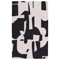 Vivaldi Handmade Abstract Black/ Cream Area Rug (5'X8')