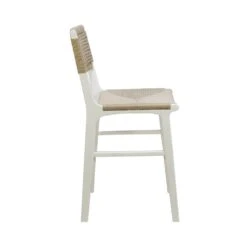 Astrid - Woven Back Counter Stool With Rush Seat In Matte White Lacquer -France and So Furniture ASTRID 20WH SIDE