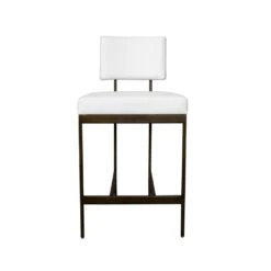 Baylor - Counter Stool With Bronze Base In White Vinyl -France and So Furniture BAYLOR 20BWH FRONT