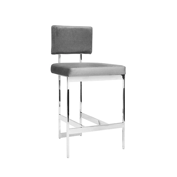 Baylor Counter Stool With Nickel Base In Grey Velvet 1 Baylor Counter Stool With Nickel Base In Grey Velvet
