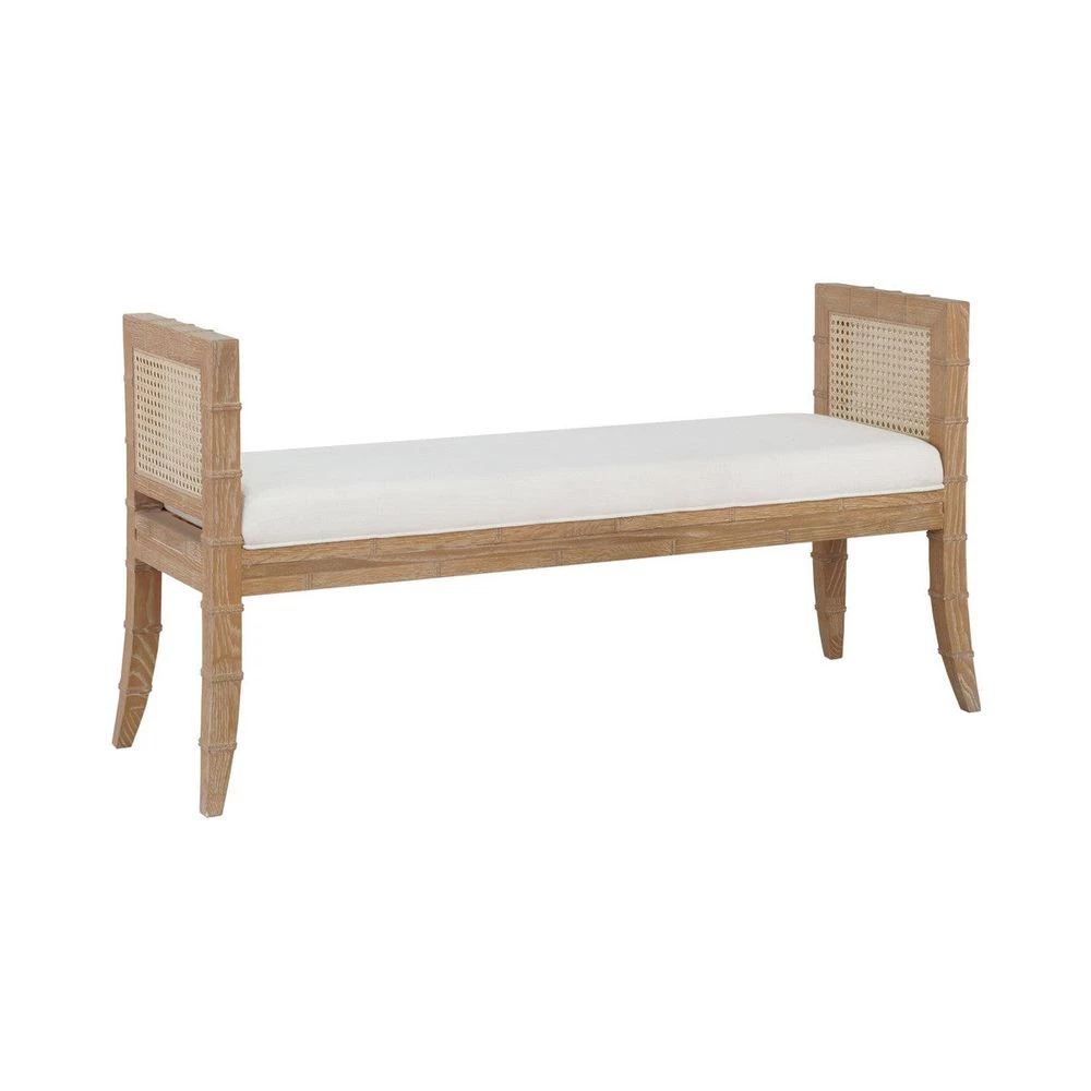 Benedict - Square Edge Bamboo Detail Bench With Cane Sides In Cerused Oak 2 Benedict - Square Edge Bamboo Detail Bench With Cane Sides In Cerused Oak - Image 2
