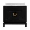 Bixby - Bath Vanity In Matte Black Lacquer With Antique Brass Circle Hardware, White Marble Top, And Porcelain Sink
