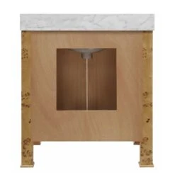 Blanche - Bath Vanity In Burl Wood W/ Ant. Brass Hardware, White Marble Top, And Porcelain Sink -France and So Furniture BLANCHE 20BW BACK
