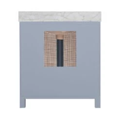 Boyd - Bath Vanity In Matte Light Blue Lacquer With Cane Front Doors, White Marble Top, Porcelain Sink, And Polished Brass Knobs -France and So Furniture BOYD 20LB BACK