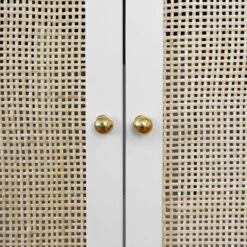 Boyd - Bath Vanity In Matte White Lacquer With Cane Front Doors, White Marble Top, And Porcelain Sink 6 Boyd - Bath Vanity In Matte White Lacquer With Cane Front Doors, White Marble Top, And Porcelain Sink -France and So Furniture BOYD 20WH HARDWARE