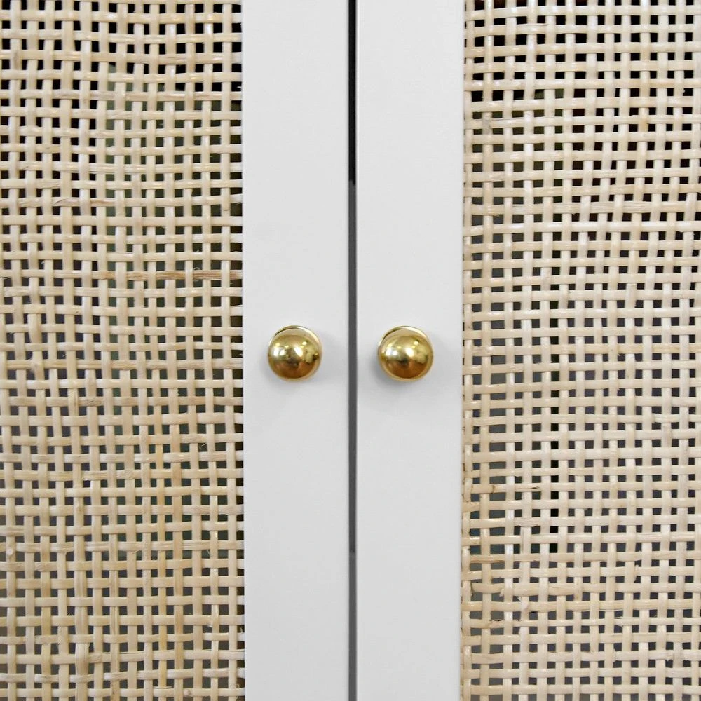 Boyd - Bath Vanity In Matte White Lacquer With Cane Front Doors, White Marble Top, And Porcelain Sink 3 Boyd - Bath Vanity In Matte White Lacquer With Cane Front Doors, White Marble Top, And Porcelain Sink - Image 3
