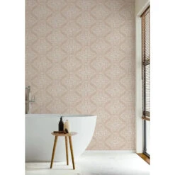 Timbre Damask Wallpaper -France and So Furniture BathTub TimbreDamask DustyPeach
