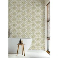 Timbre Damask Wallpaper -France and So Furniture BathTub TimbreDamask Honey