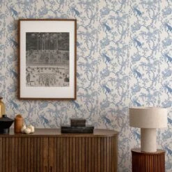 Birdsong Wallpaper -France and So Furniture Birdsong PorcelainBlue MockUp