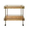 Cash - Antique Brass Bar Cart With Shelves In Burl Wood