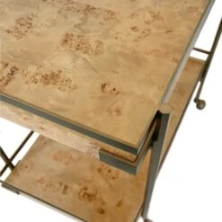 Cash - Antique Brass Bar Cart With Shelves In Burl Wood -France and So Furniture CASH 20BW DETAIL 202