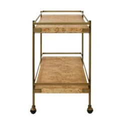 Cash - Antique Brass Bar Cart With Shelves In Burl Wood -France and So Furniture CASH 20BW SIDE