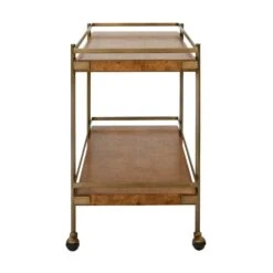 Cash - Antique Brass Bar Cart With Shelves In Dark Burl Wood -France and So Furniture CASH 20DBW SIDE